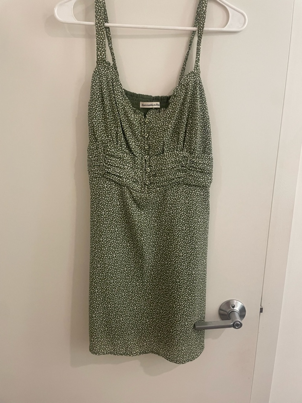 Abercrombie & Fitch Olive Green Mini Dress with Micro Dot Print